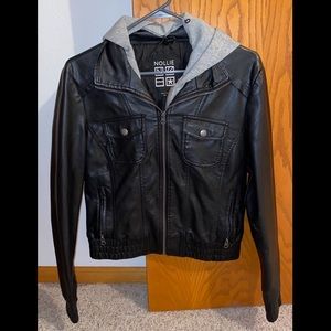 Women’s hooded faux leather jacket